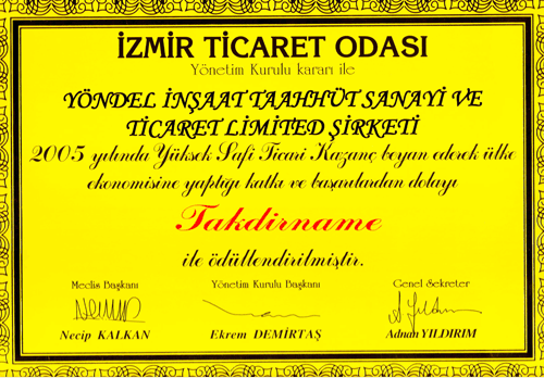 izmir ticaret odası takdirname