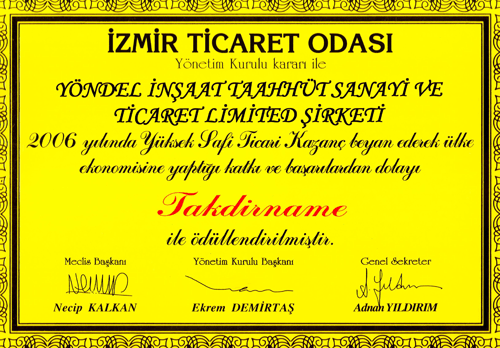 izmir ticaret orası takdirname